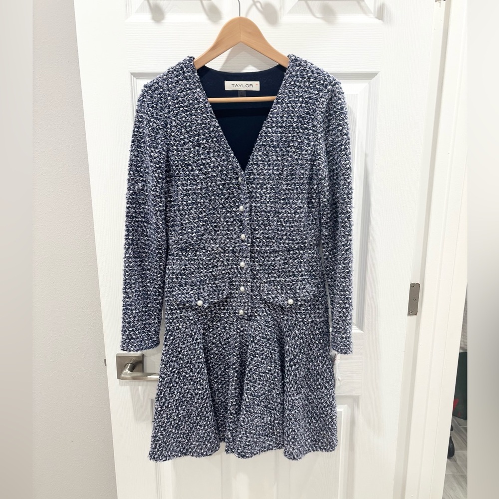 Taylor Blue Tweed‎ Knit Dress size Small 8 - Picture 7 of 15